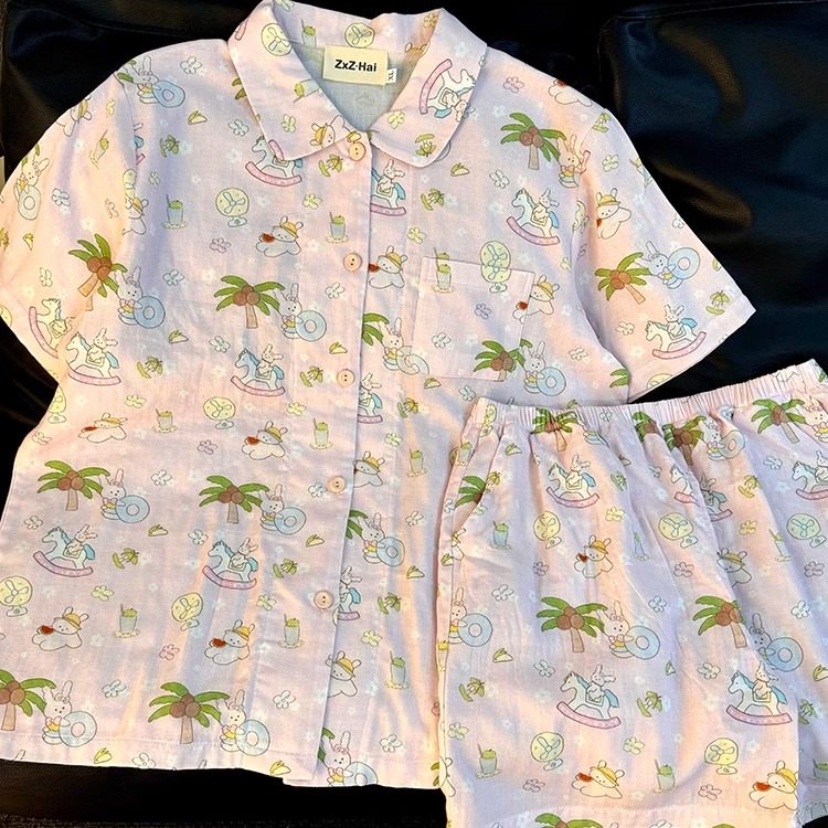 侘町2025新款度假岛兔兔纯棉短袖短裤睡衣女夏天可外穿家居服套装,女士内衣/男士内衣/家居服,睡衣/家居服套装,淘宝优惠券,粉丝福利购,淘宝优惠卷