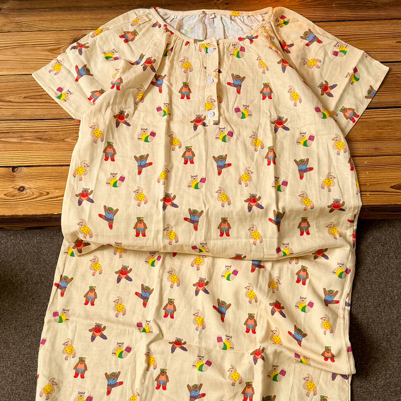 侘町2025新款跳舞小熊纯棉短袖圆领睡裙女夏天卡通可外穿家居服夏