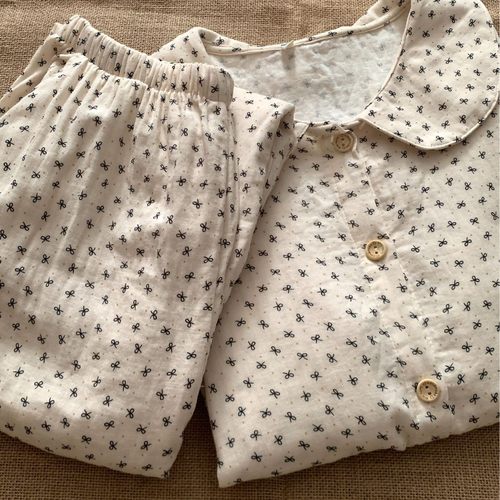 侘町2025新款双层睡衣类娃娃蝴蝶结套装春季新款全棉长袖纱家居服