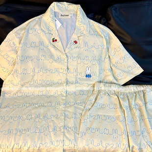 卡通家居服套装 睡衣夏天季 淡蓝色米菲表情冰丝短袖 侘町2025年新款