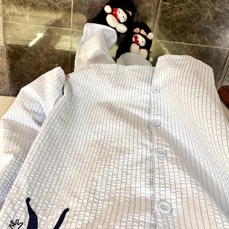 侘町2025年新款秋季条纹有趣人物长袖睡衣女款休闲套装家居服春款