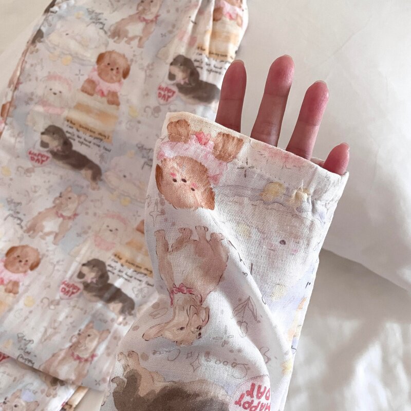 侘町睡衣女款2025秋冬新款卡通狗狗乐园纯棉可外穿长袖家居服套装