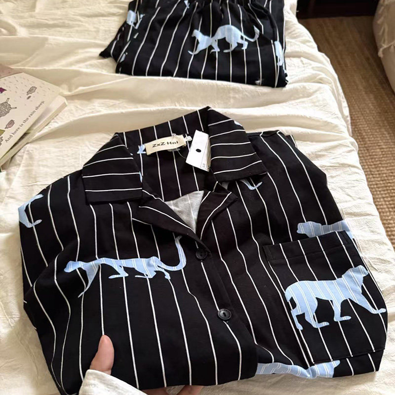 侘町2025春秋季新款清冷豹子长袖睡衣夏季薄款少女冰丝家居服套装