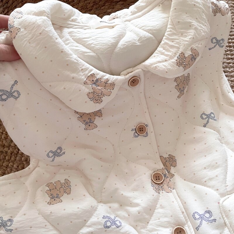 侘町睡衣女款2025冬季新款可外穿空气夹棉波点小熊马甲保暖家居服