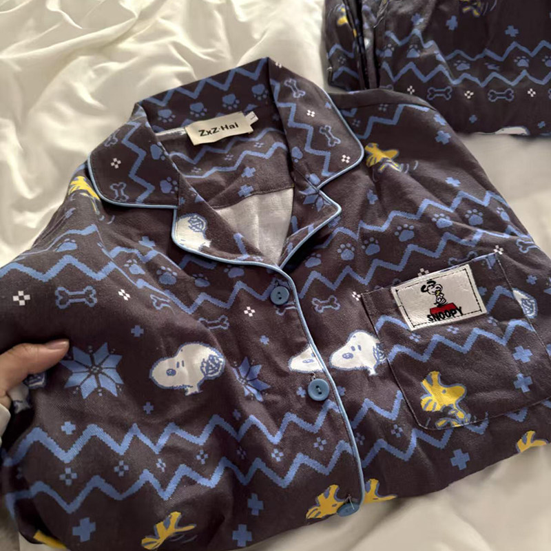 侘町2025新款费尔岛史努比长袖春秋季纯棉睡衣套装女可外穿家居服