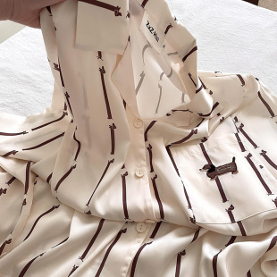 睡衣可外穿家居服套装 冰丝春夏季 腊肠刺绣口袋长袖 侘町2025年新款