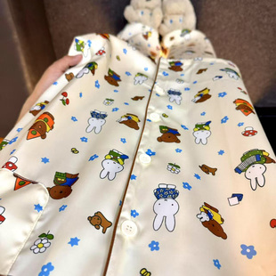 侘町2025夏季新款卡通花花米菲兔短袖可外穿冰丝睡衣女家居服套装