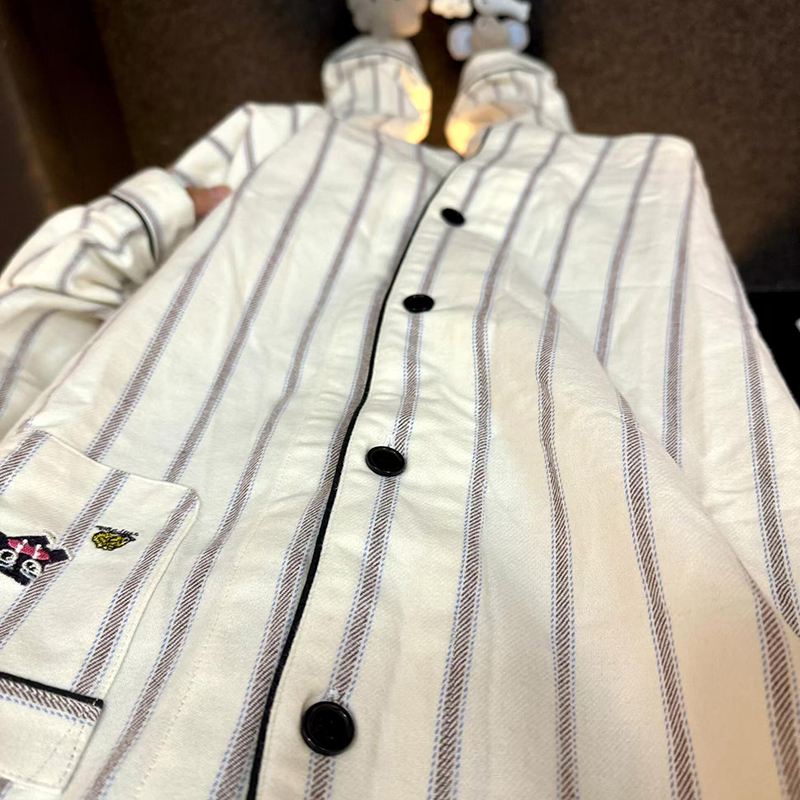 侘町2024年小狗条纹纯棉长袖睡衣女春秋季可外穿简约家居服秋冬