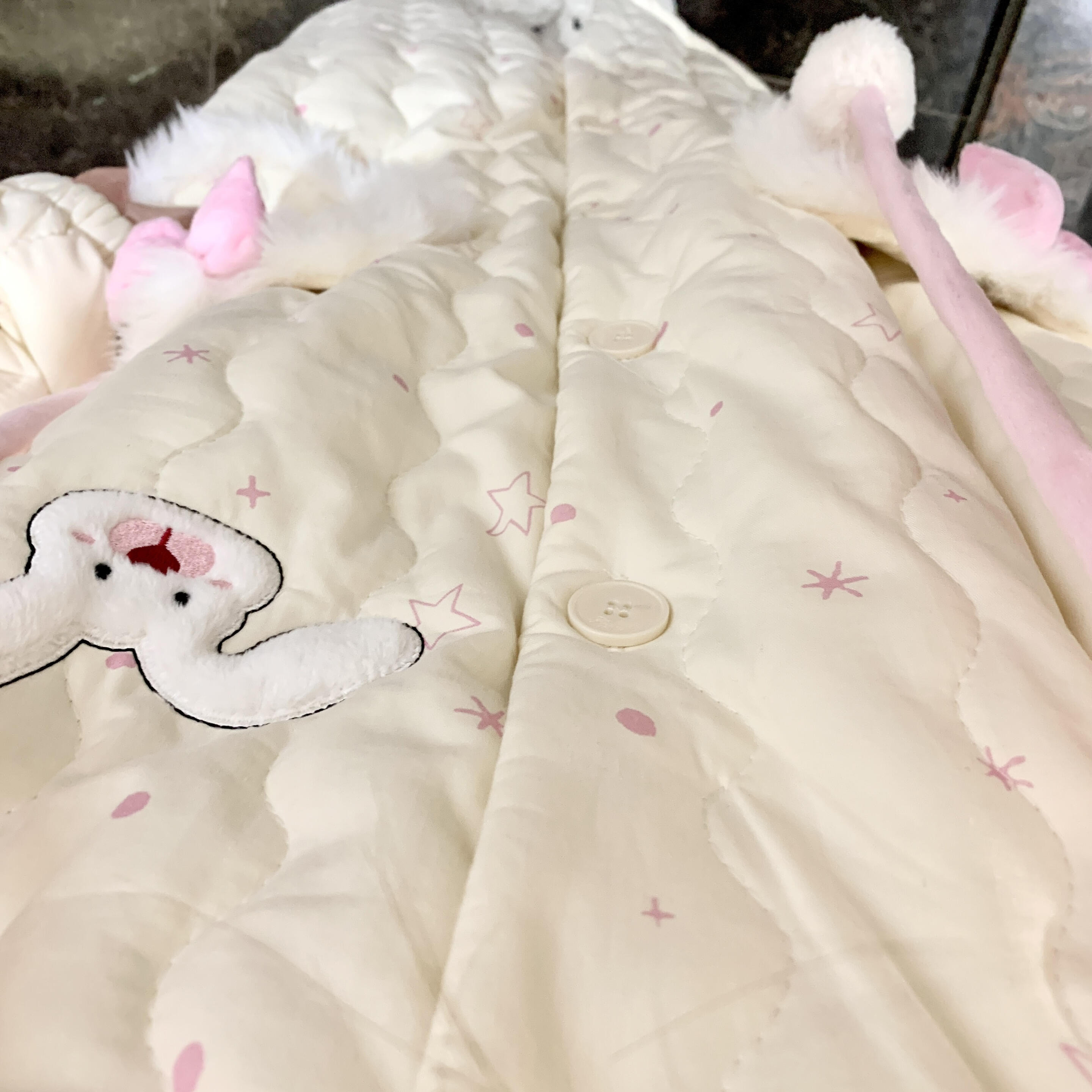 侘町2025睡衣新款眼罩兔兔三层夹棉睡袍长裤女冬季加绒加厚家居服