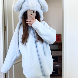 侘町2025新款冬季羽毛纱撞色高领插肩休闲睡衣女拉链可外穿家居服