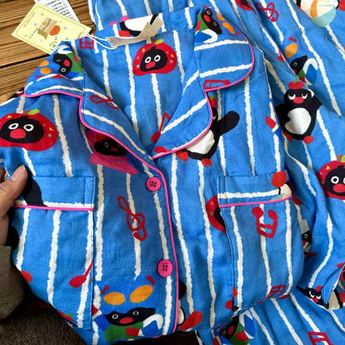 侘町2025新款音乐pingu纯棉长袖睡衣女卡通少女款卡通家居服秋款