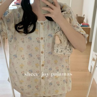 夏季 短裤 侘町2025新款 短袖 套装 女竹纤维双层纱甜美碎花家居服套装