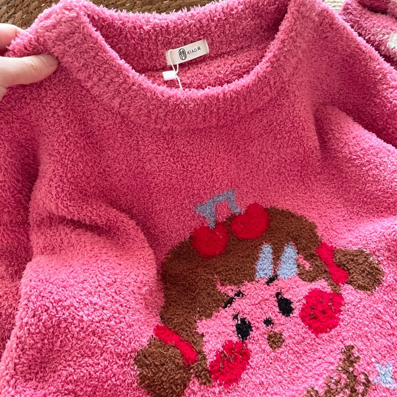 侘町睡衣女款2025冬季新款半边绒樱桃玫粉格子卡通保暖套装家居服