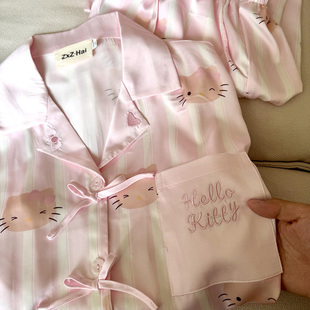 卡通家居服套装 冰丝睡衣女夏季 黑皮kitty脑袋短袖 侘町2025年新款