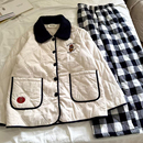 加绒加厚三层夹棉家居服套装 侘町2025新款 黑白格小熊睡衣女秋冬季
