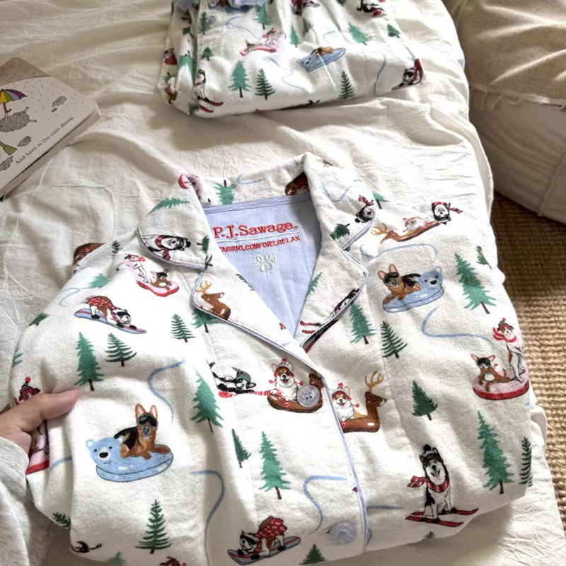 侘町2025新款春秋纯棉长袖雪橇开衫睡衣女款卡通可外穿家居服套装,女士内衣/男士内衣/家居服,睡衣/家居服套装,淘宝优惠券,粉丝福利购,淘宝优惠卷