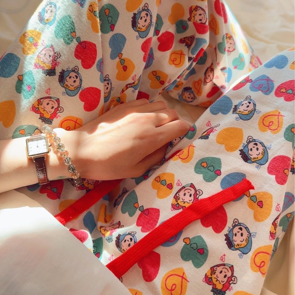 侘町2025年新款可爱磨毛裤全棉樱桃苹果睡裤家居原田治单裤长裤