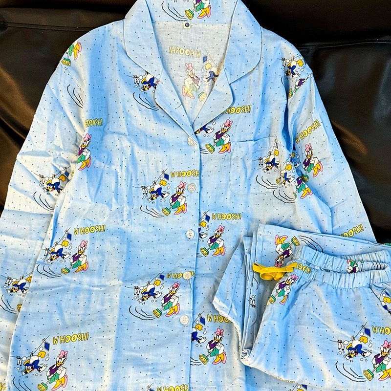 侘町2025新款冰川蓝米奇长袖睡衣女卡通纯棉春秋款家居服套装春季