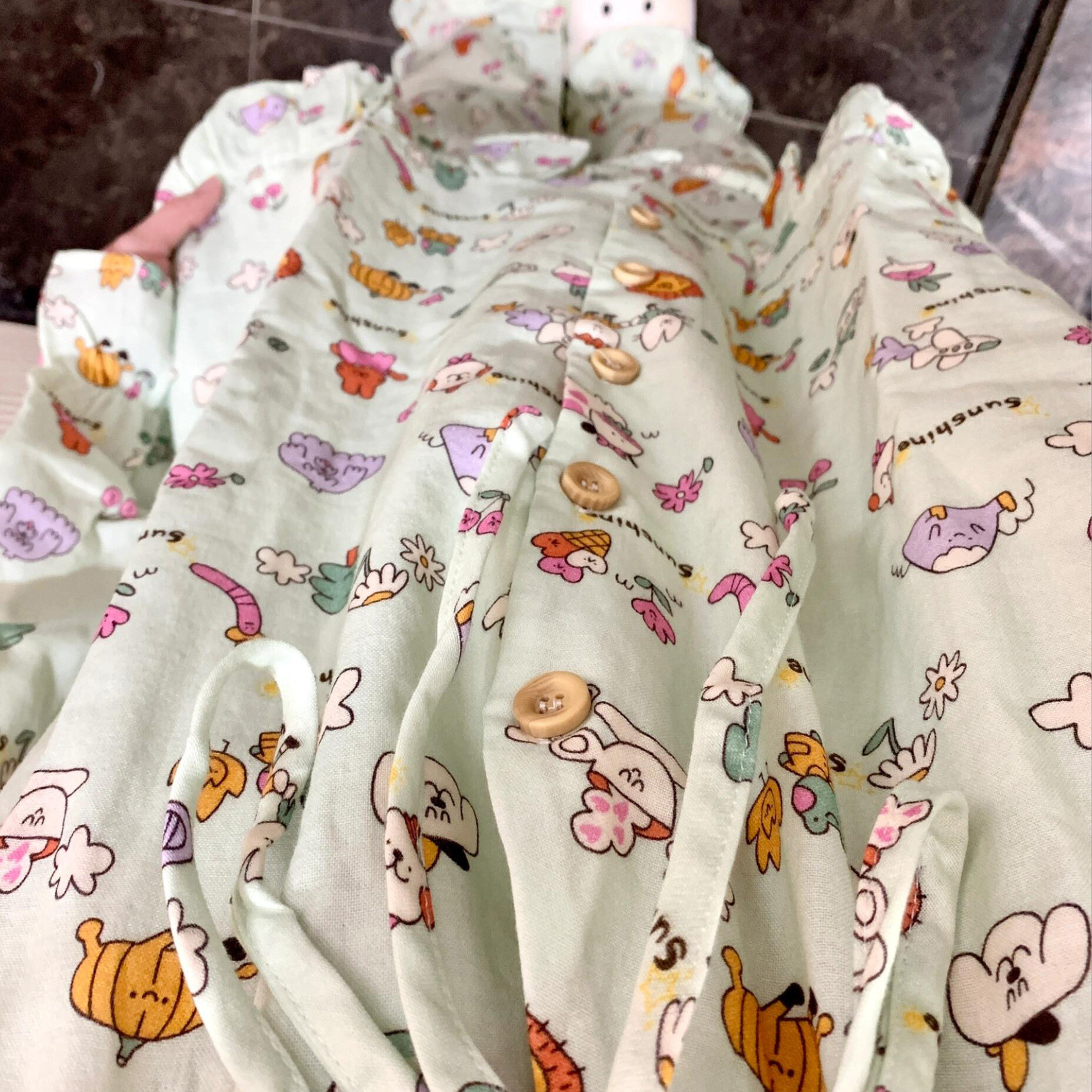 侘町2025家居服新款100%纯棉双层婴儿纱布睡衣女温柔碎花长袖套装