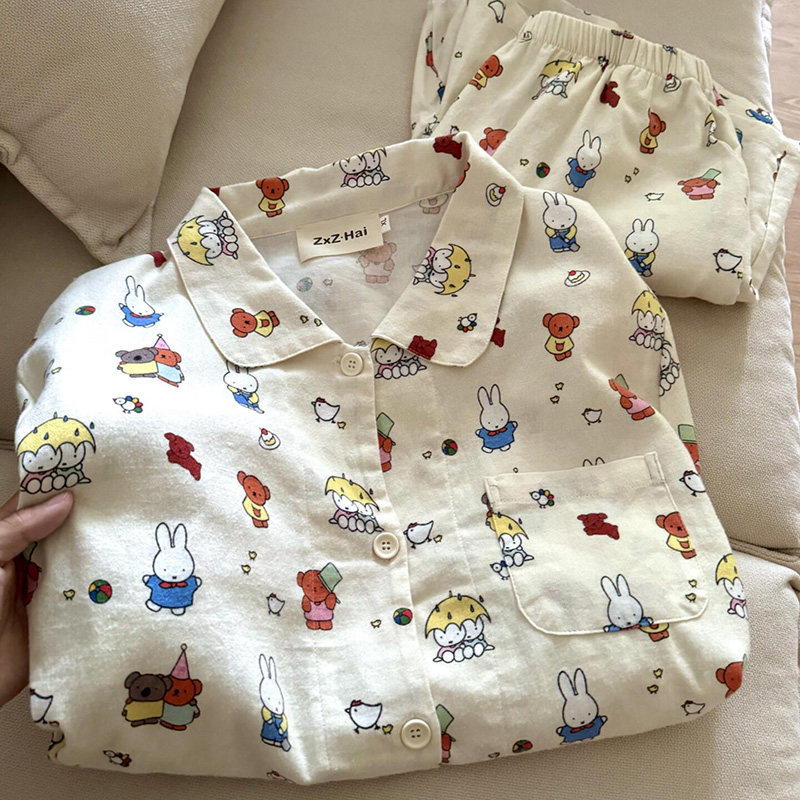 侘町2025年新款米菲乐园纯棉磨毛短袖睡衣夏季款可外穿卡通家居服,女士内衣/男士内衣/家居服,睡衣/家居服套装,淘宝优惠券,粉丝福利购,淘宝优惠卷