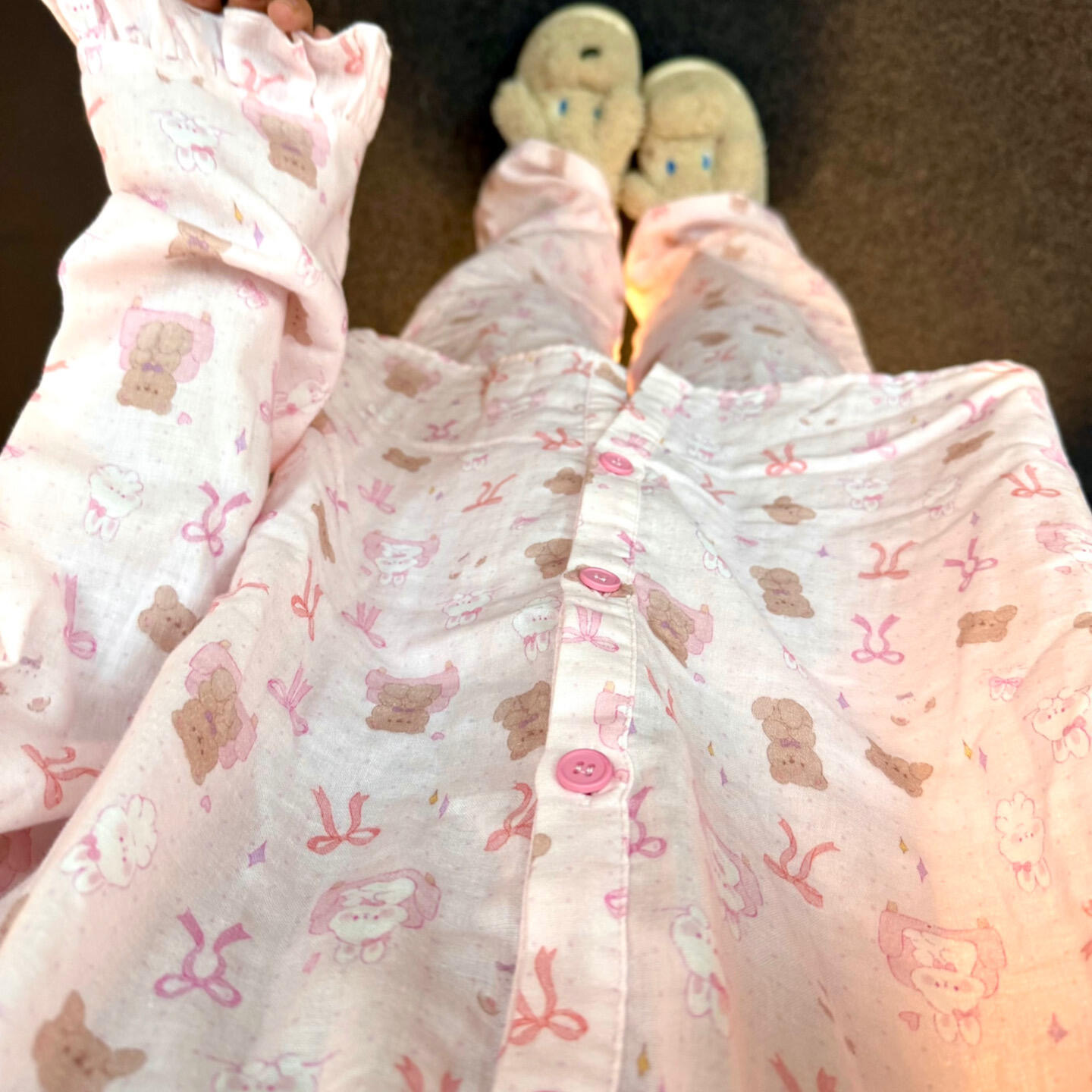 侘町2025早秋睡衣新款沙发兔与小熊纯棉全棉双层纱布卡通长袖套装