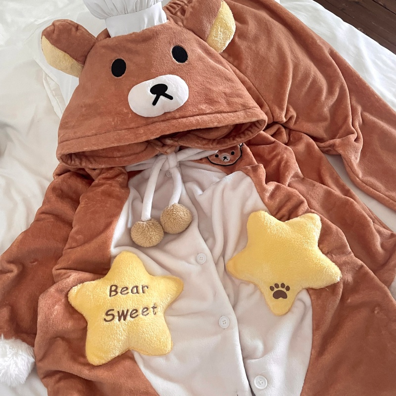 侘町厨师轻松熊2025冬季新款加厚法兰绒睡袍女卡通保暖套装家居服