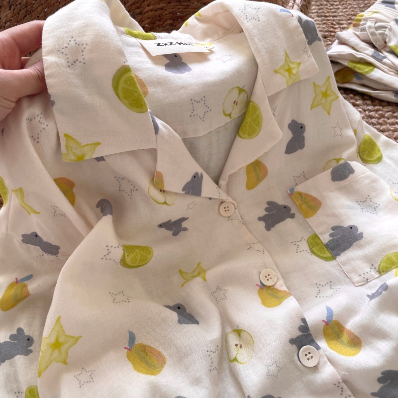 侘町2025年新款纯棉长袖睡衣女杨桃小灰兔可外穿家居服春夏季套装