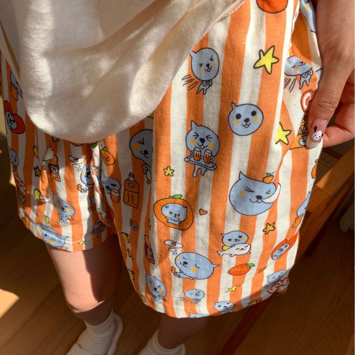 裤酷儿双层的居家童趣心全棉短裤卡通纱小时候印花记忆少女可爱