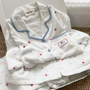 女纯棉夏季 侘町2025年新款 睡衣套装 长裤 卡通外穿家居服 星冰乐短袖