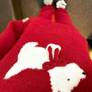 侘町2024新款红色西高地长袖睡衣女秋冬季本命年红色半边绒家居服