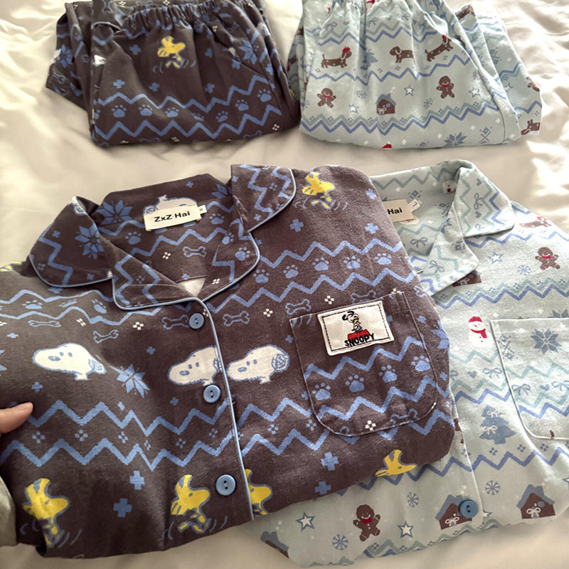 侘町2025春秋季新款费尔岛史努比纯棉睡衣套装女可外穿长袖家居服