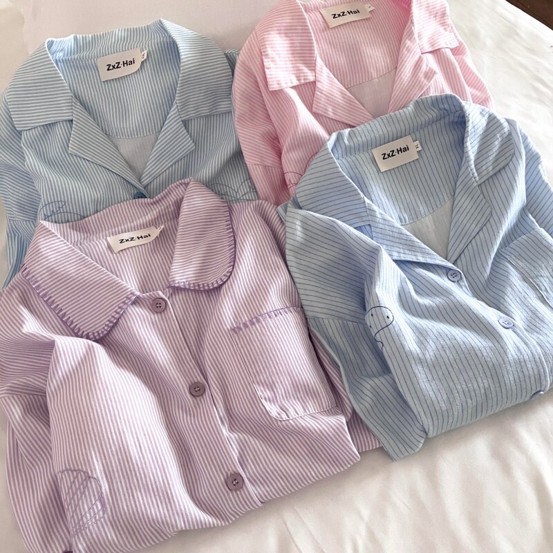 侘町紫色星星贝壳2025新款纯棉带胸垫睡衣女防凸点家居服秋冬套装