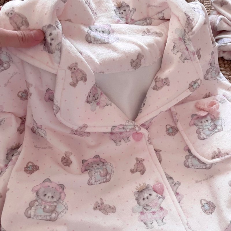 侘町睡衣女2025冬季新款卡通公主猫咪海岛绒保暖套装可外穿家居服