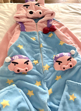 侘町2025新款秋冬季连体背带肥嘟嘟左卫门加厚法兰绒睡衣女家居服