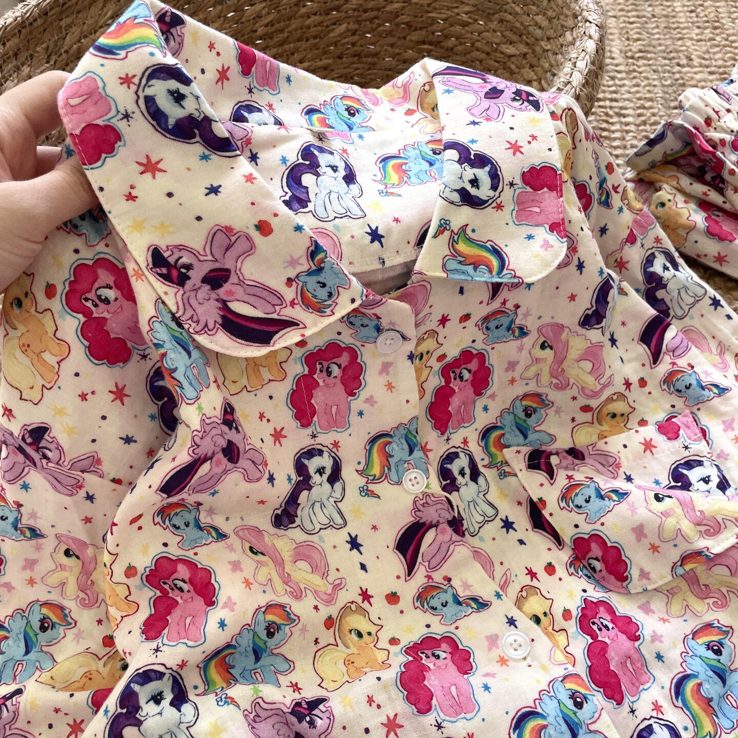 侘町2025居家服新款小马宝莉全棉全棉双层纱翻领可爱卡通宽松睡衣