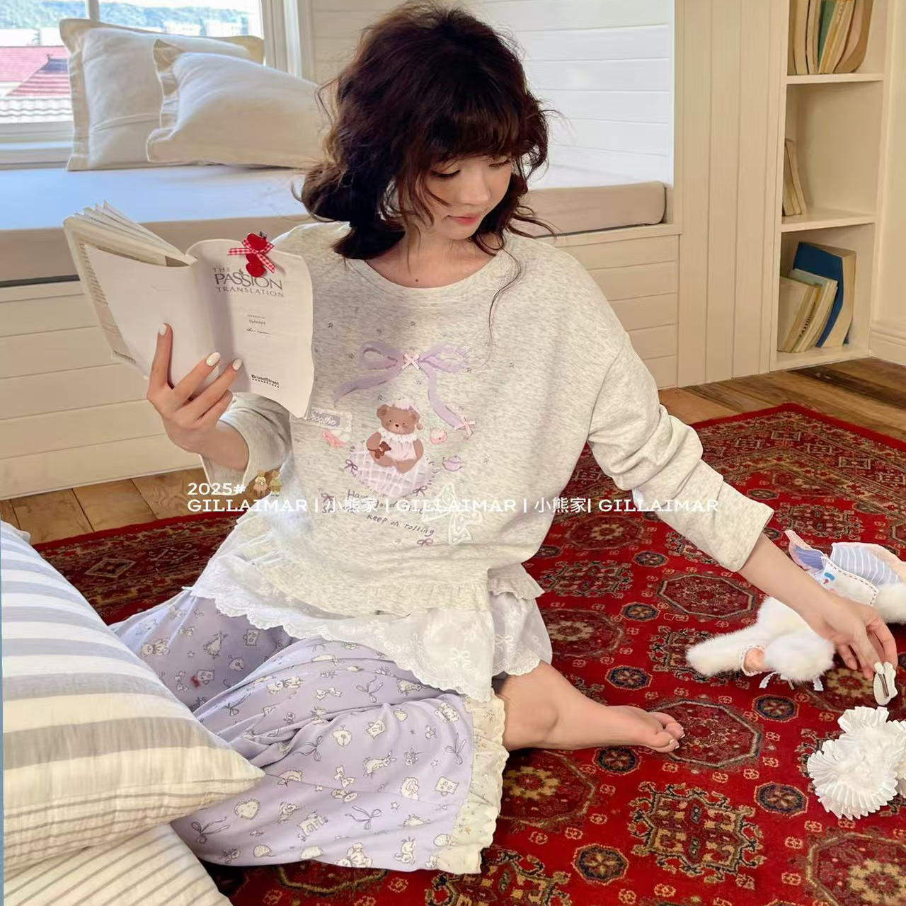 侘町2025年睡衣新款紫薰衣草休闲可外穿少女长袖家居服春秋季睡衣