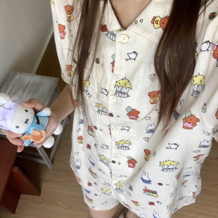 侘町2025年新款 米菲乐园纯棉短袖 睡衣夏天季 可外穿卡通家居服套装