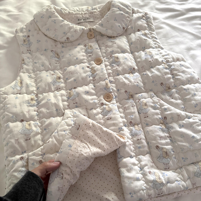 侘町2025新款冬季睡衣女空气夹棉我有小熊马甲保暖卡通休闲家居服