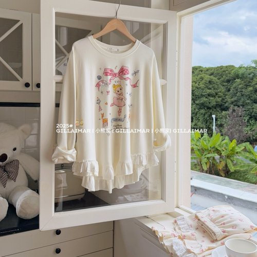 侘町芭蕾女孩2025新款睡衣女休闲米妮棉华夫棉甜美春秋家居服套装