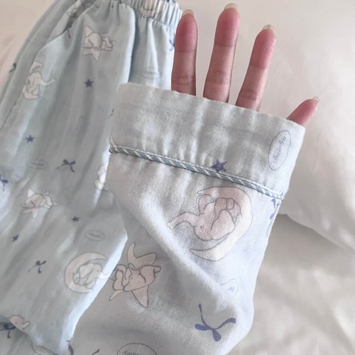 侘町baby蓝月亮小象2025秋季新款纯棉睡衣女可外穿卡通套装家居服
