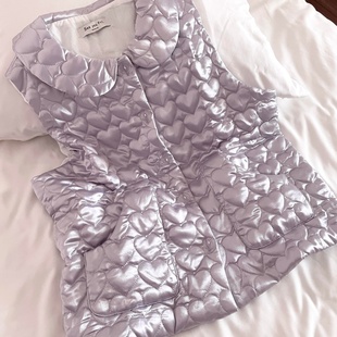 侘町波尔多紫爱心2025冬季 女睡衣缎面夹棉马甲保暖休闲家居服 新款