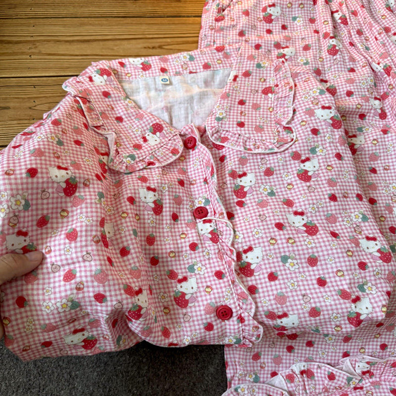 侘町2025新款甜美双层女长袖睡衣穿纯棉纱少女秋季花边家居服套装