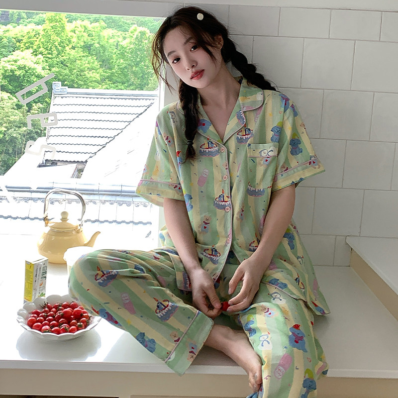 侘町2024新款夏季薄款短袖睡衣女卡通生日派对小熊纯棉家居服套装,女士内衣/男士内衣/家居服,睡衣/家居服套装,淘宝优惠券,粉丝福利购,淘宝优惠卷