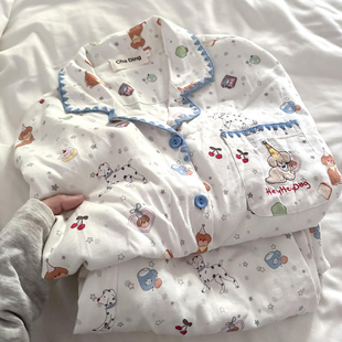 侘町2026年新款睡衣星星斑点狗秋冬季长袖套装纯棉女款休闲家居服