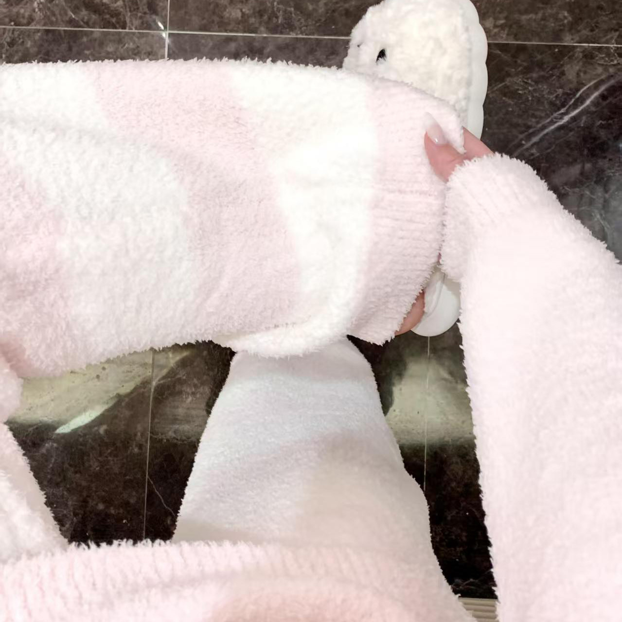 侘町2025秋冬季新款睡衣女半边绒加厚保暖睡帽晚安小熊套装家居服