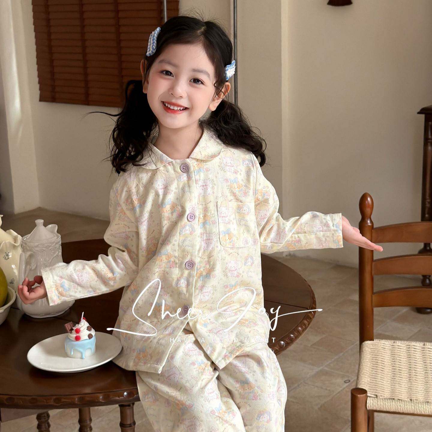 侘町2025秋季新款磨毛柔软亲子款长袖长裤儿童家居服套装花簇星愿