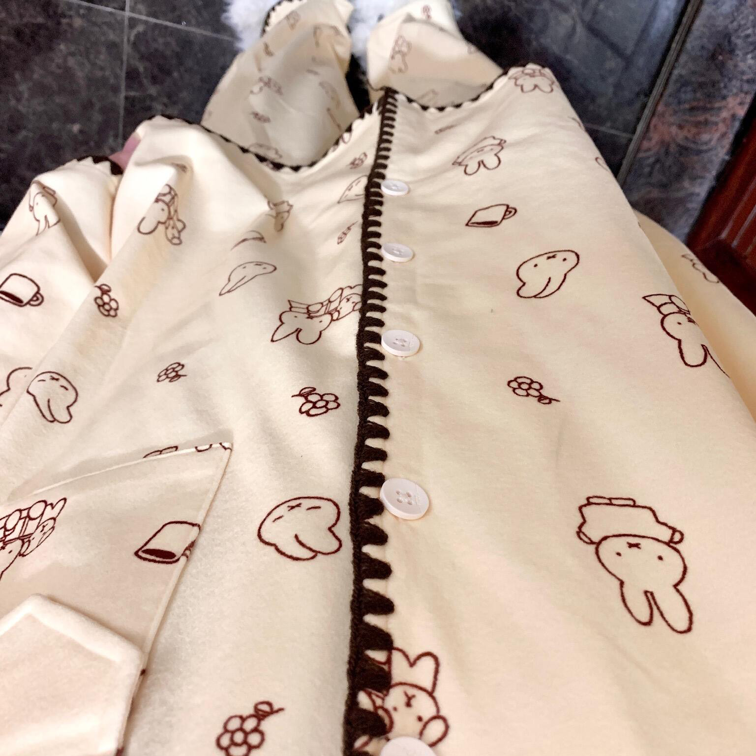 侘町2025秋冬季新款杏色米菲卡通可外穿长袖德绒休闲睡衣女家居服