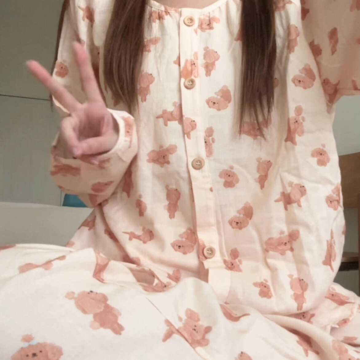 侘町2025年睡衣新款卷毛狗狗套装纯棉纱布家居服女宽松休闲家居服