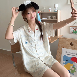 卡通家居服套装 睡衣夏天季 淡蓝色米菲表情冰丝短袖 侘町2025年新款