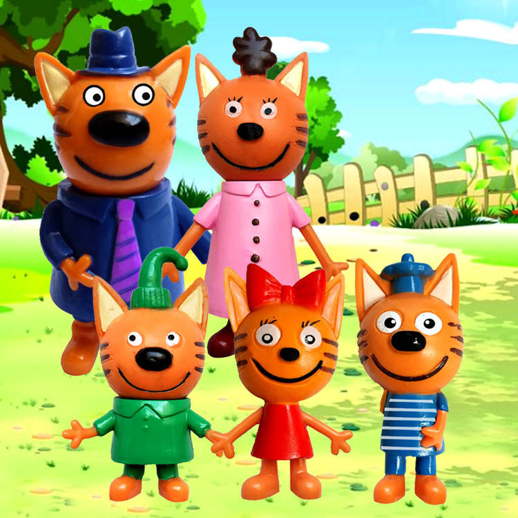 俄罗斯动画片6-8cm三只小猫一家手办公仔摆件5只动漫周边玩偶玩具